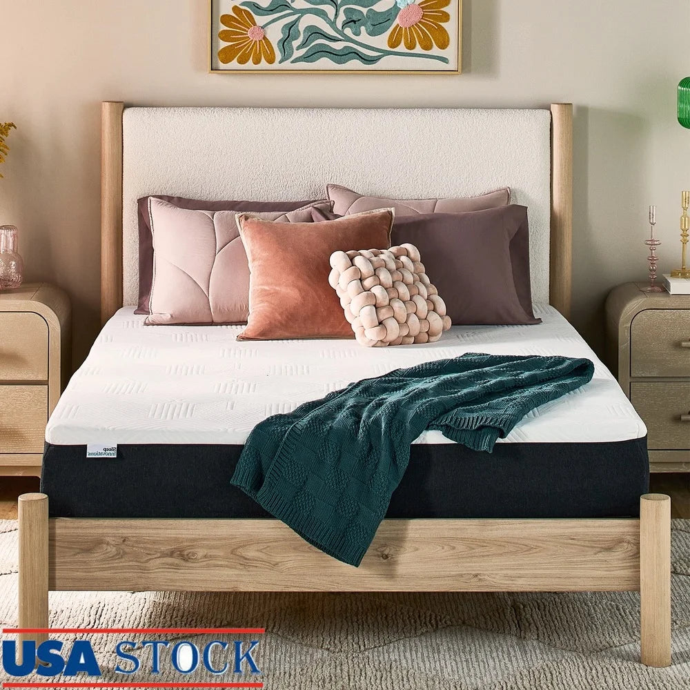 10 Inch Hybrid Mattress Queen Innerspring Gel Memory Foam Medium Firm Antimicrobial Cooling Technology Pressure Relief Support