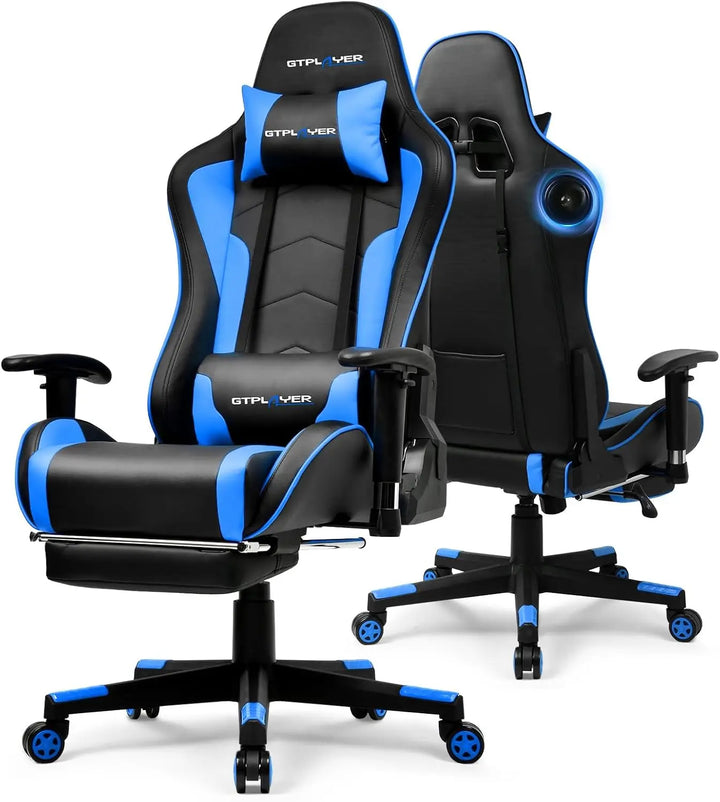 Gaming Chair with Bluetooth Speakers and Footrest, Ergonomic Gamer Chair with Reclining Backrest, 3D Armrests, Adjustable Seat