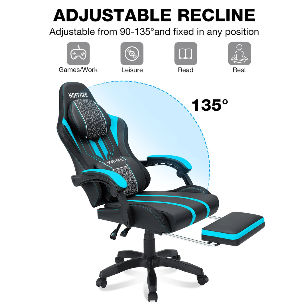 Ergonomic Gaming Chair with Massage Function PU Leather T-shaped Armrest Height Adjustable Recliner Folding Computer Chair
