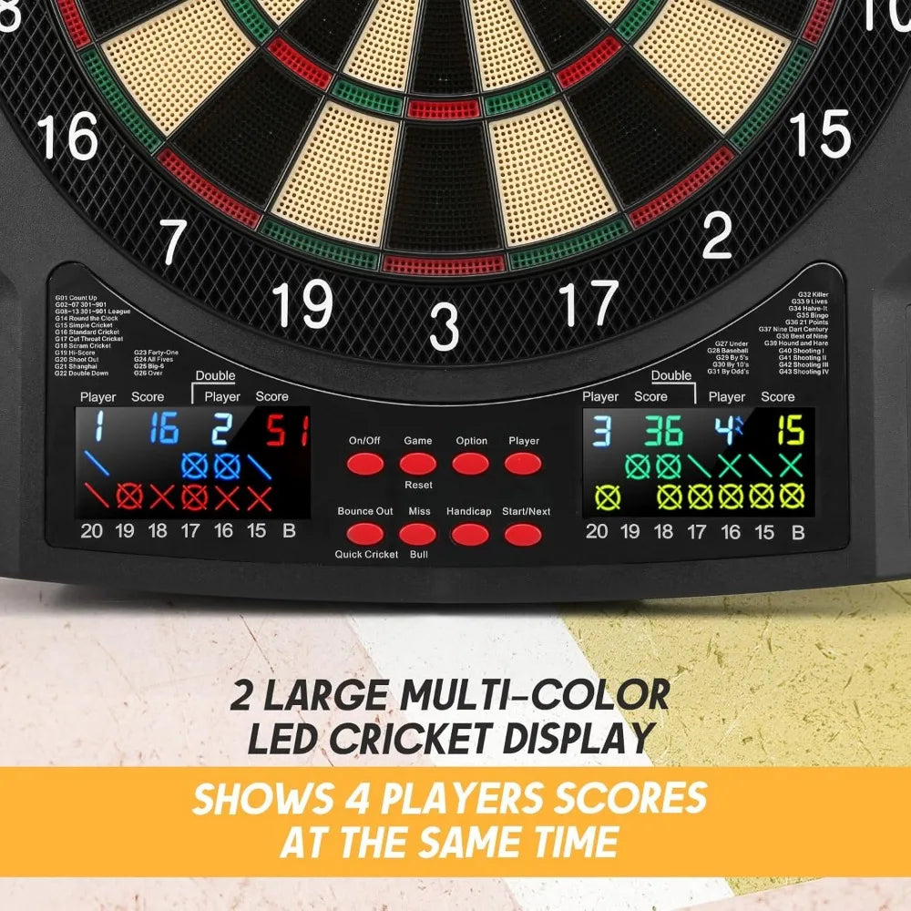 Electronic Dart Board, 2 Large Colorful LEDs Dartboard, 43 Games 320 Variants, Digital Soft Tip Dartboards Set with 6 Darts, 100