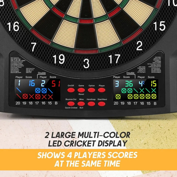 Electronic Dart Board, 2 Large Colorful LEDs Dartboard, 43 Games 320 Variants, Digital Soft Tip Dartboards Set with 6 Darts, 100