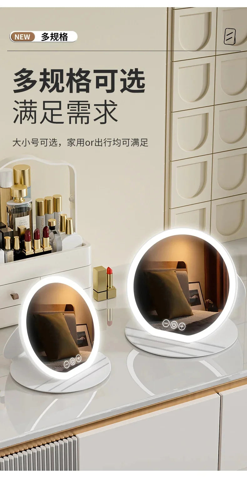 3 Colors Dimmable LED Makeup Mirror With Touch Screen Fold Cosmetic Makeup Mirror Rechargeable Tabletop For Travel & Home Use
