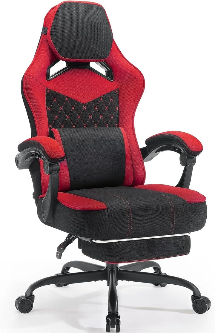 400lbs Breathable Fabric Big and Tall Gaming Chair with Massage and Foot Rest,Gamer Chairs for Adults with Pocket Spring