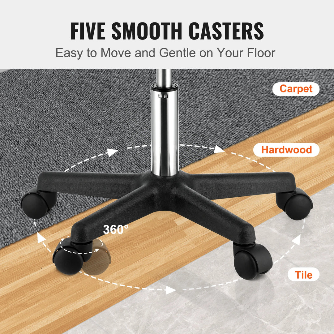 SucceBuy Rolling Round Stool 40cm Diameter w/ 5 Swivel Casters 360° Rotation Height Adjustable Round Stool for Bar Salon Office