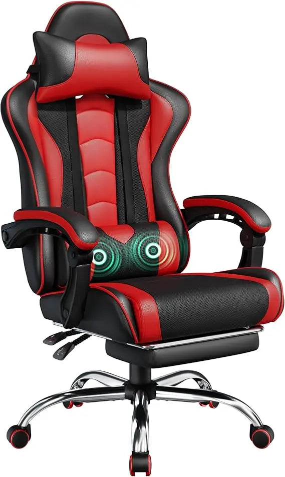 Gaming Chair, Video Game Chair with Massage Lumbar Support and Footrest Height Adjustable Ergonomic Computer Chair with Swivel