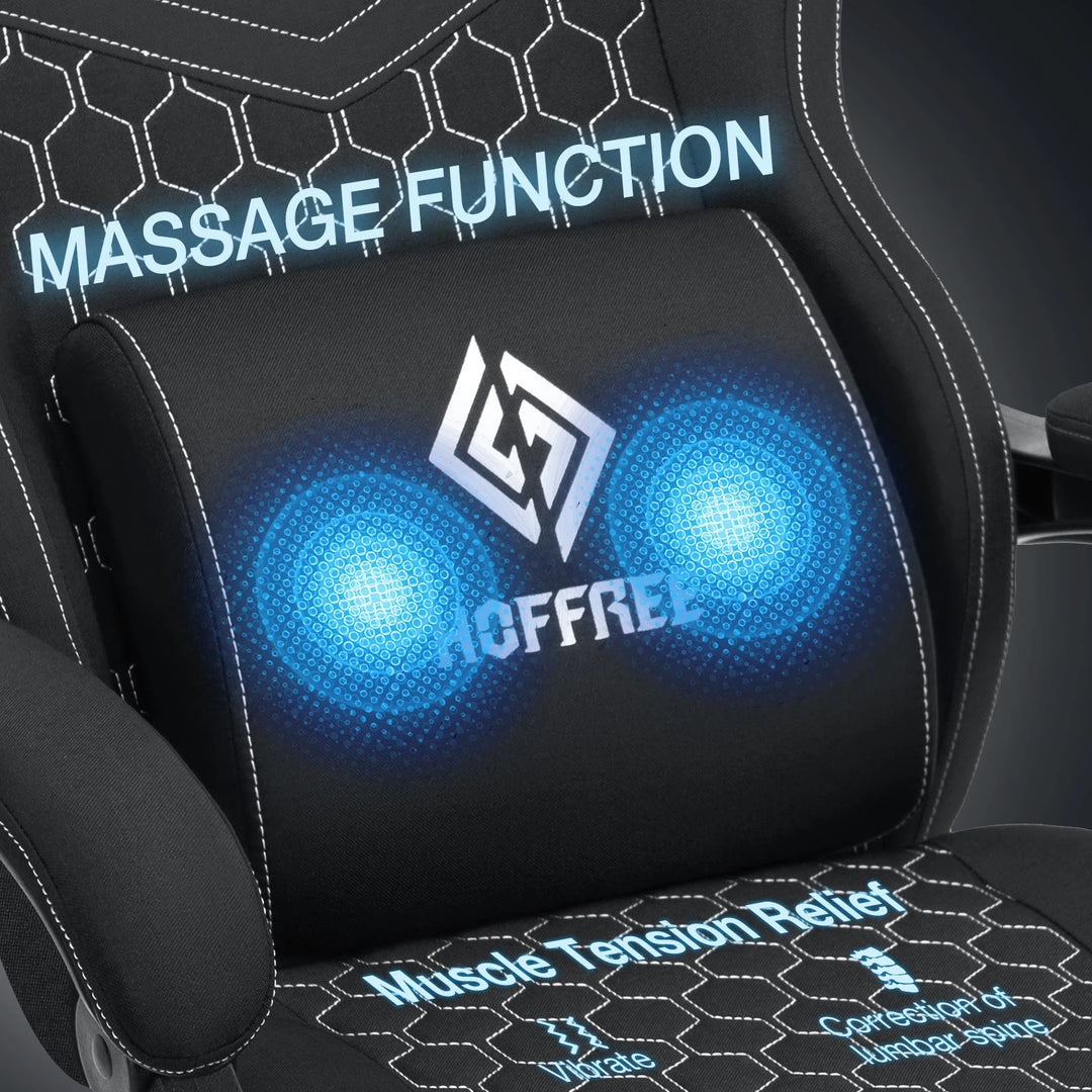 Breathable Gaming Chair With Lumbar Cushion Bluetooth Speaker Dual Function Point Massage Height Adjustable Office Computer Chai