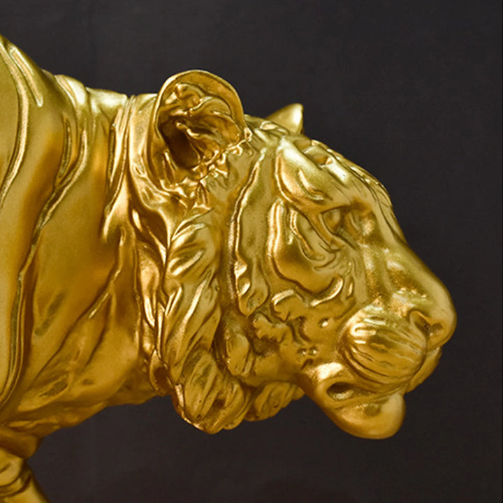 Resin Tiger Casting Animal Figurine Ornaments Gold 3D Tiger Animal Statue Christmas Gift Collectibles for Home TV Cabinet Decor