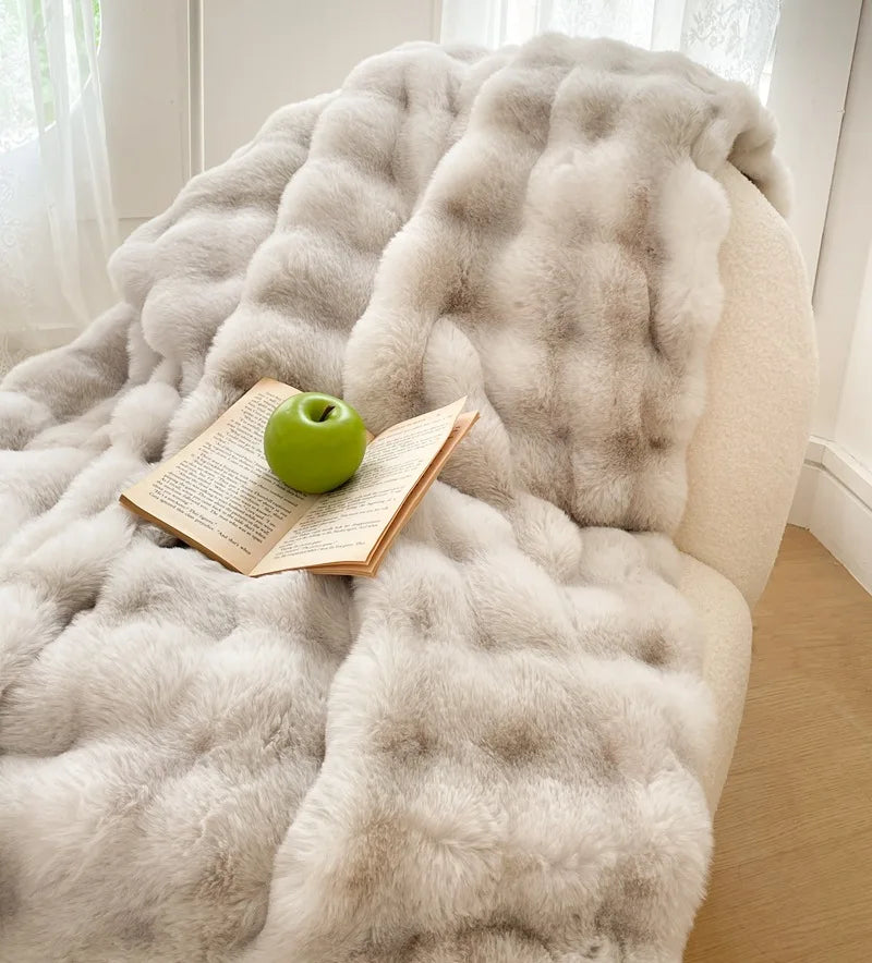 Luxury Thickened Rabbit Fur Plush Blanket High End Ultra Soft Cozy Office Nap Blanket Autumn Winter Sofa Cover for Living Room