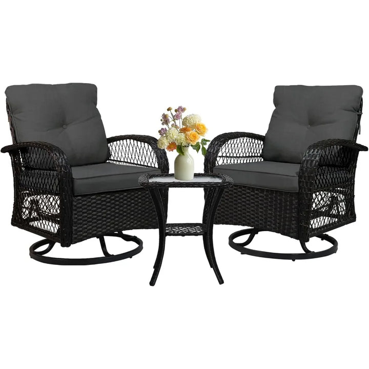 SHGJ&SOFT 3 Pieces Patio Furniture Set, Outdoor Wicker Patio Chairs with Thick Cushions and Glass Coffee Table, PE Rattan Conver