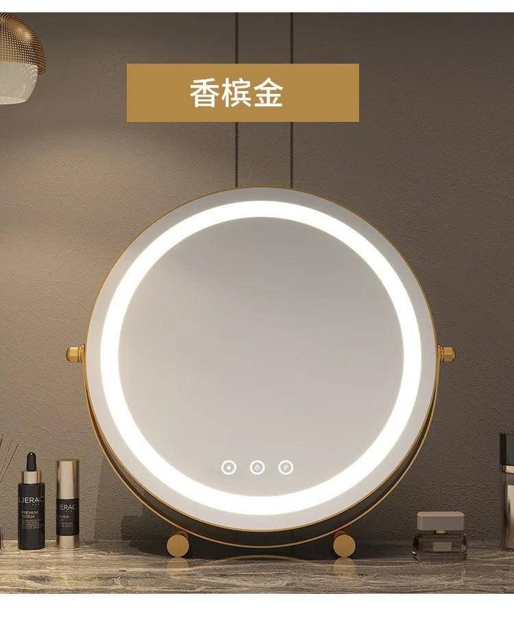 Metal Desktop Makeup Mirror  3-Level LED Lighted Vanity Mirror  Adjustable Rotating Makeup Mirror for Clear Imaging