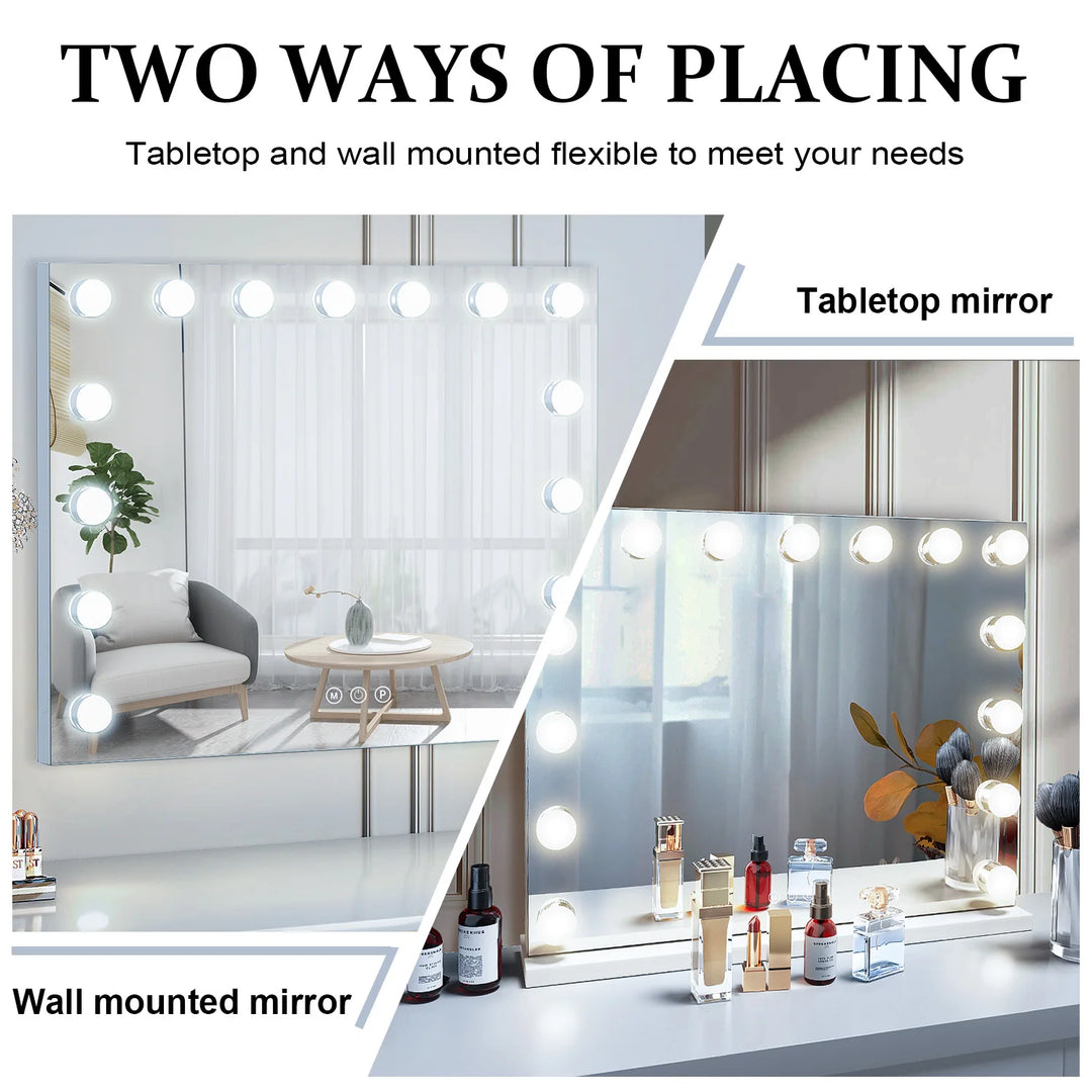 FENCHILIN Vanity Mirror with Lights Hollywood Lighted Makeup Mirror with 15 Dimmable LED Bulbs for Dressing Room Tabletop