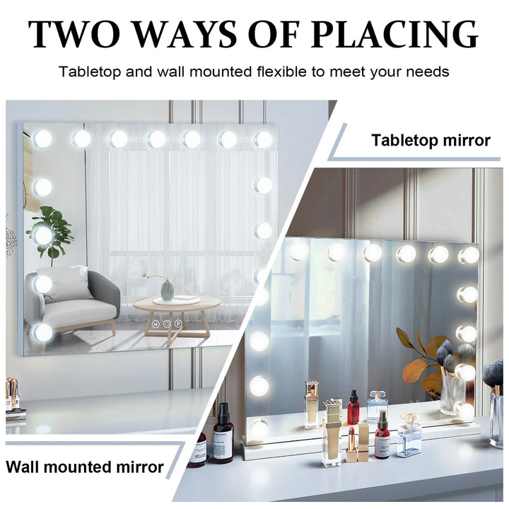 FENCHILIN Vanity Mirror with Lights Hollywood Lighted Makeup Mirror with 15 Dimmable LED Bulbs for Dressing Room Tabletop