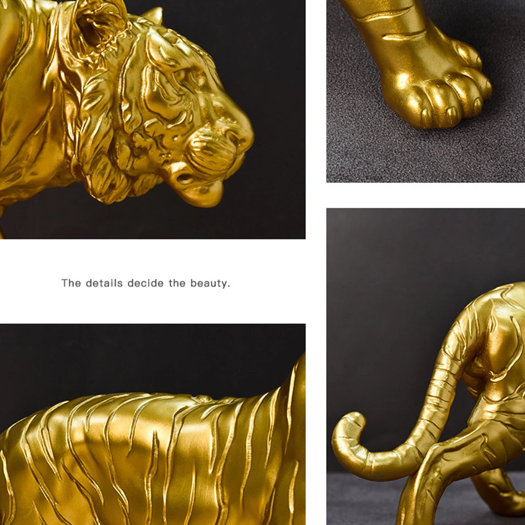 Resin Tiger Casting Animal Figurine Ornaments Gold 3D Tiger Animal Statue Christmas Gift Collectibles for Home TV Cabinet Decor
