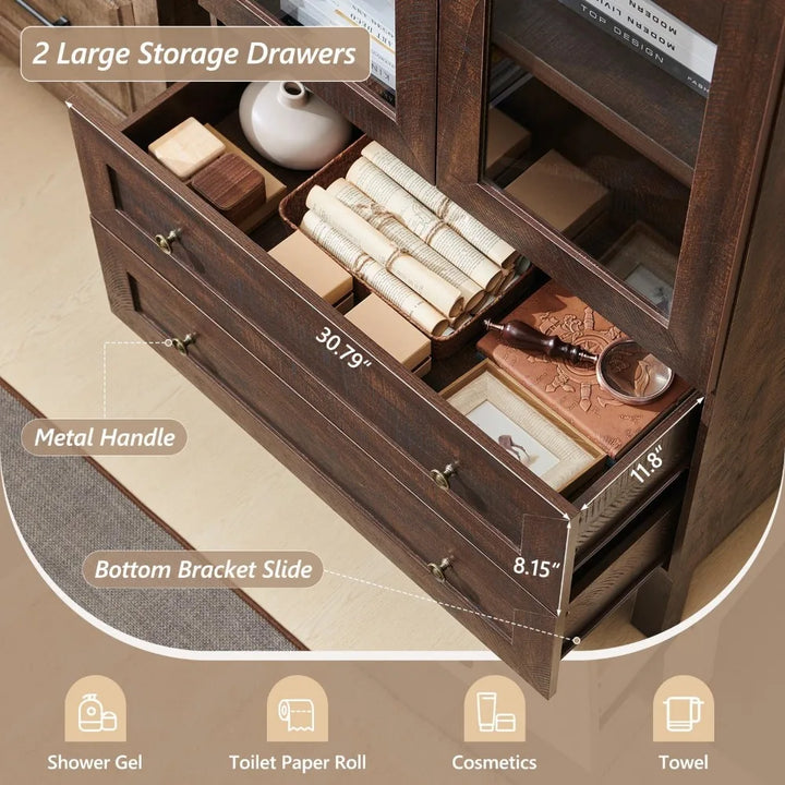 71" Tall Arched Bathroom Storage Cabinet, 4-Tier cabinet w/2 Large Drawers &Adjustable Shelves, Wooden bathroom Floor cabinets