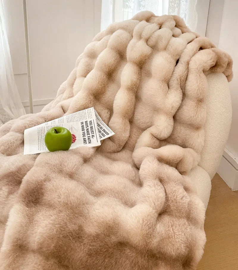 Luxury Thickened Rabbit Fur Plush Blanket High End Ultra Soft Cozy Office Nap Blanket Autumn Winter Sofa Cover for Living Room