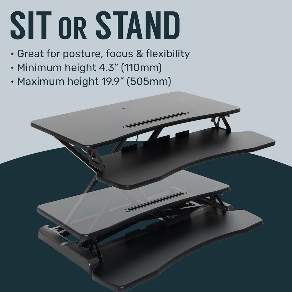 32-inch Height Adjustable Standing Desk Converter, MDF Wood, Sit to Stand Riser Black
