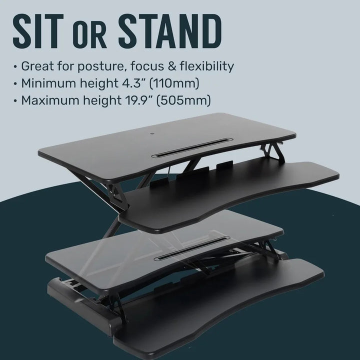 32-inch Height Adjustable Standing Desk Converter, MDF Wood, Sit to Stand Riser Black