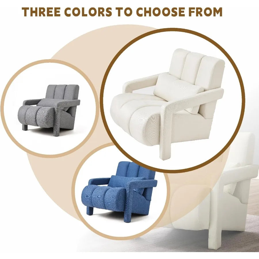 Modern Upholstered Accent Chair with Pillow Linen Fabric Comfy Chair for Living Room Bedroom and Small Spaces Beige