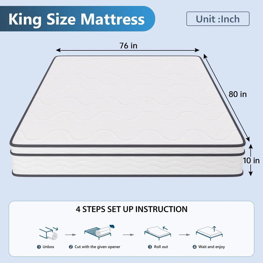 10 Inch King Mattress Hybrid Mattress Memory Foam Innerspring Premium Foam Mattress Pressure Relief CertiPUR-US Certified Medium