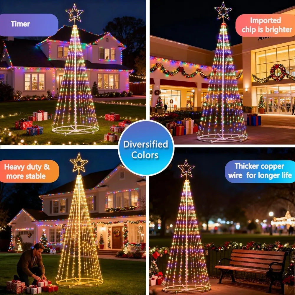 12-Foot Tall Star-Topped Outdoor Christmas Tree with 650 LED Lights and 8 Lighting Modes, Including Timer and Remote Control
