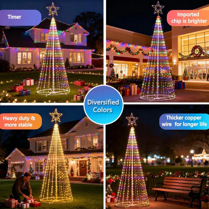 12-Foot Tall Star-Topped Outdoor Christmas Tree with 650 LED Lights and 8 Lighting Modes, Including Timer and Remote Control