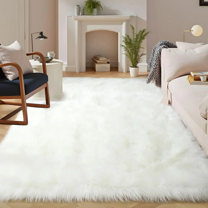 White Faux Fur Rug 8x10, Faux Fur Sheepskin Rug for Living Room, Fluffy Washable Fuzzy Rugs Carpet for Bedroom