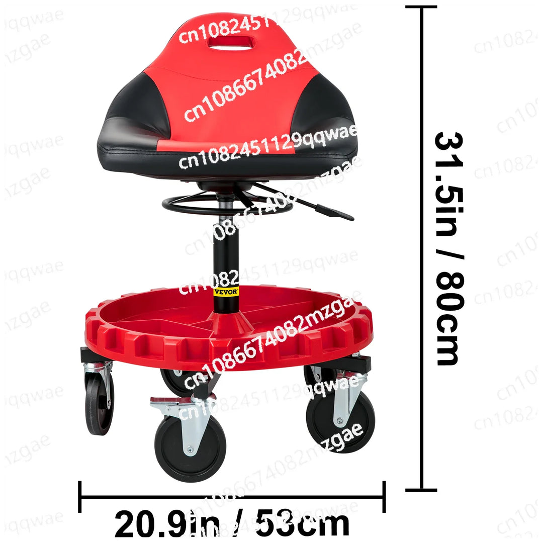 Rolling Garage Stool 300LBS Capacity 21"-26" Adjustable Height Range Mechanic Seat with Swivel Casters and Tool Tray