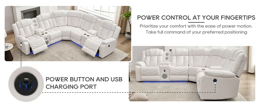 RPD4-Power Recliner Sectional Sofa Couches with Bass Speakers Living Room.Leather Reclining Corner Sectionals Sofa Couch Sets wi