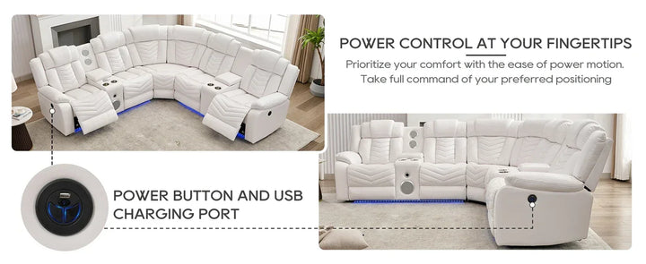 RPD4-Power Recliner Sectional Sofa Couches with Bass Speakers Living Room.Leather Reclining Corner Sectionals Sofa Couch Sets wi