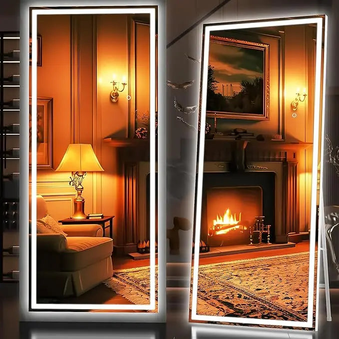 73"x28" LED Full Length Mirror with Stand, Full Body Mirror with Bluetooth Speaker, Light up Floor Mirror, Wall Mirror Fu
