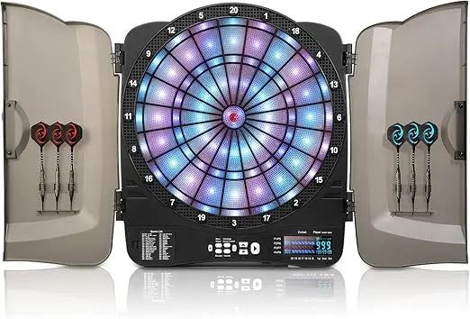 Electronic Dart Board Cabinet Set, Illuminated Target Dartboard for Adults Kids, 48 Games with 315 Variations Soft Tip Digital D