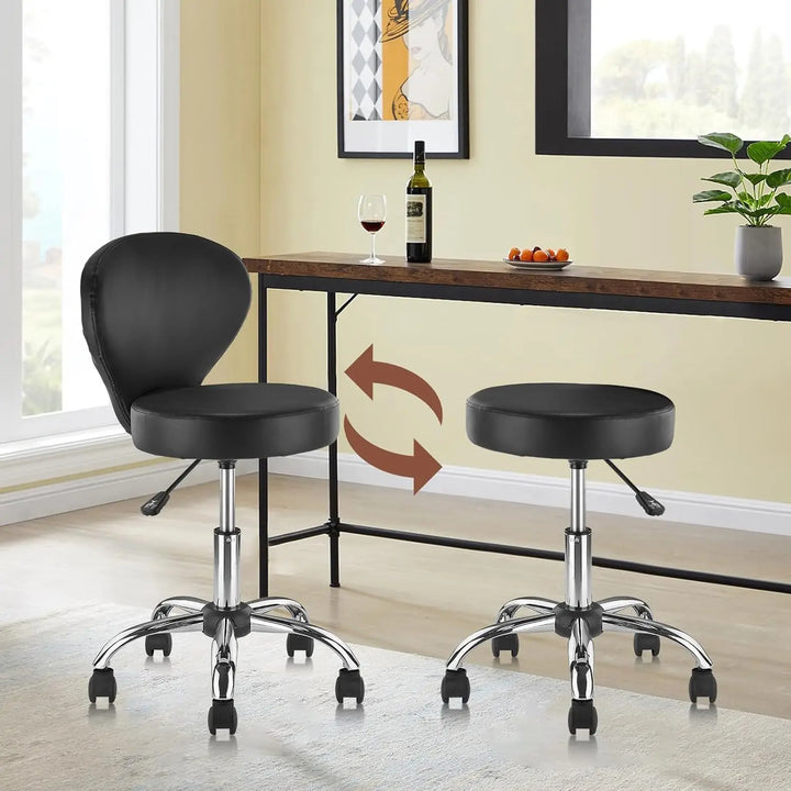 Rolling Swivel Salon Stool Chair with Back Support Adjustable Hydraulic Seat Height 22 in