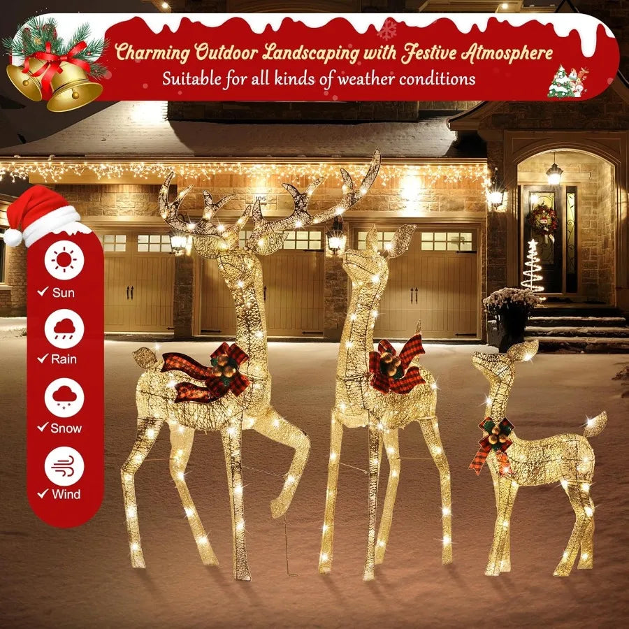 Reindeer Christmas Decoration for Yard 3Piece Light Up Reindeer Family for Christmas Outdoor Decorations Yard Lighted Xmas Deer