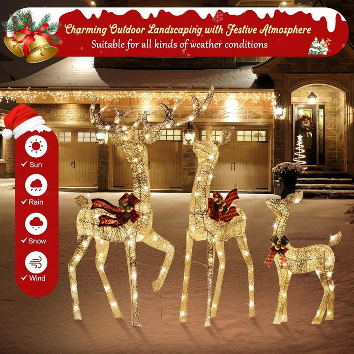 Reindeer Christmas Decoration for Yard 3Piece Light Up Reindeer Family for Christmas Outdoor Decorations Yard Lighted Xmas Deer