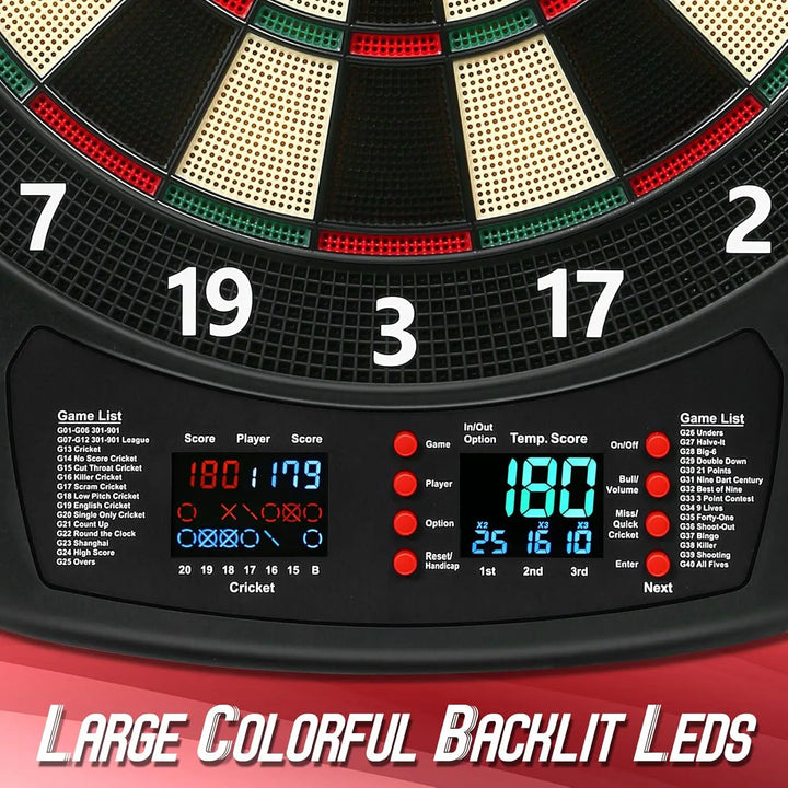 Electronic Dart Board, Soft Tip Dartboard Set 40 Games, 427 Variants Digital Electric Dart Boards with Colorful LED