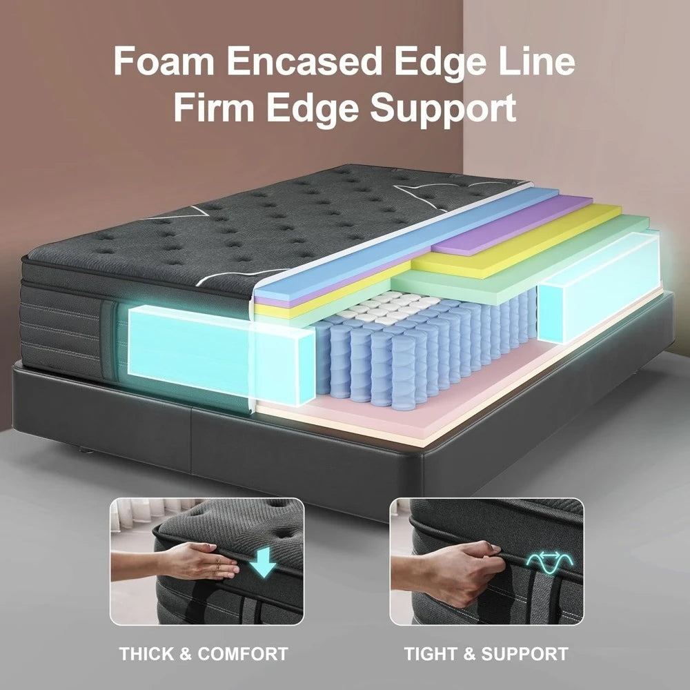 14 Inch Extra Firm King Size Mattress - Orthopedic Memory Foam Hybrid with Pocket Springs & Cooling Gel Technology