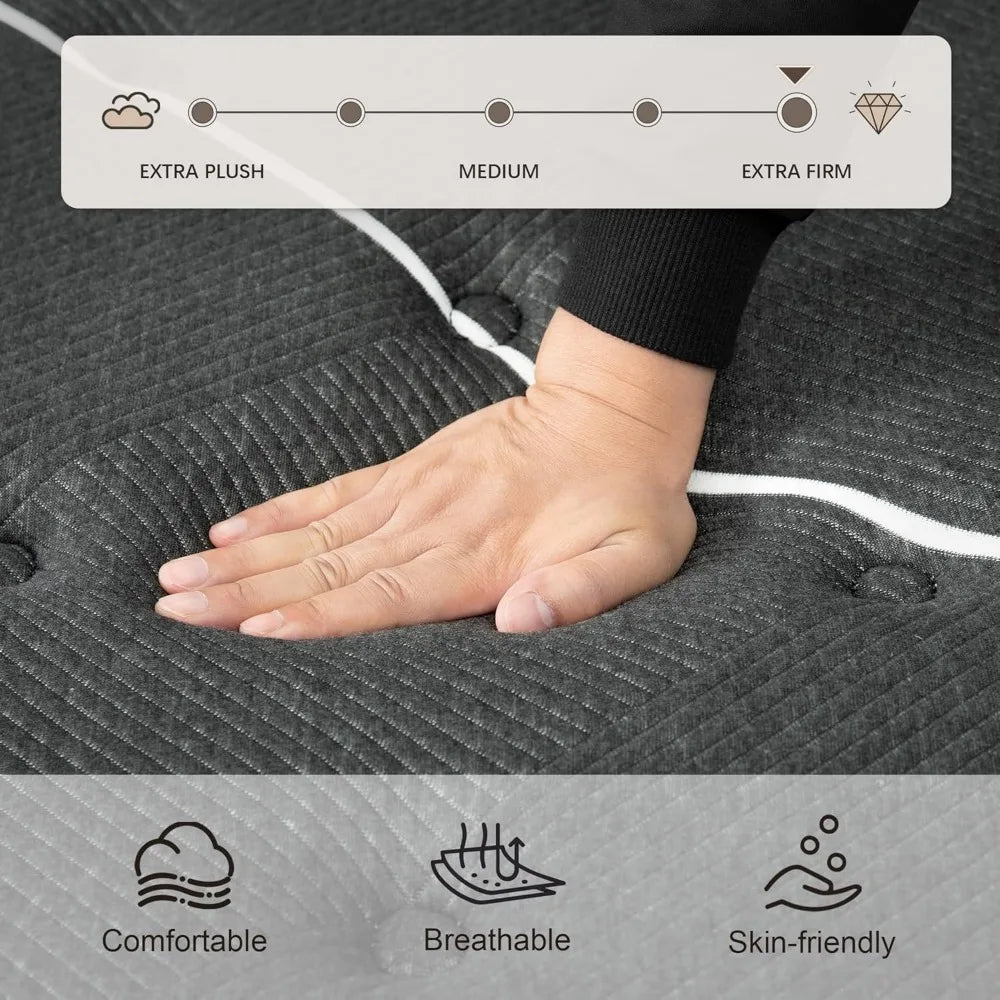 14 Inch Extra Firm King Size Mattress - Orthopedic Memory Foam Hybrid with Pocket Springs & Cooling Gel Technology