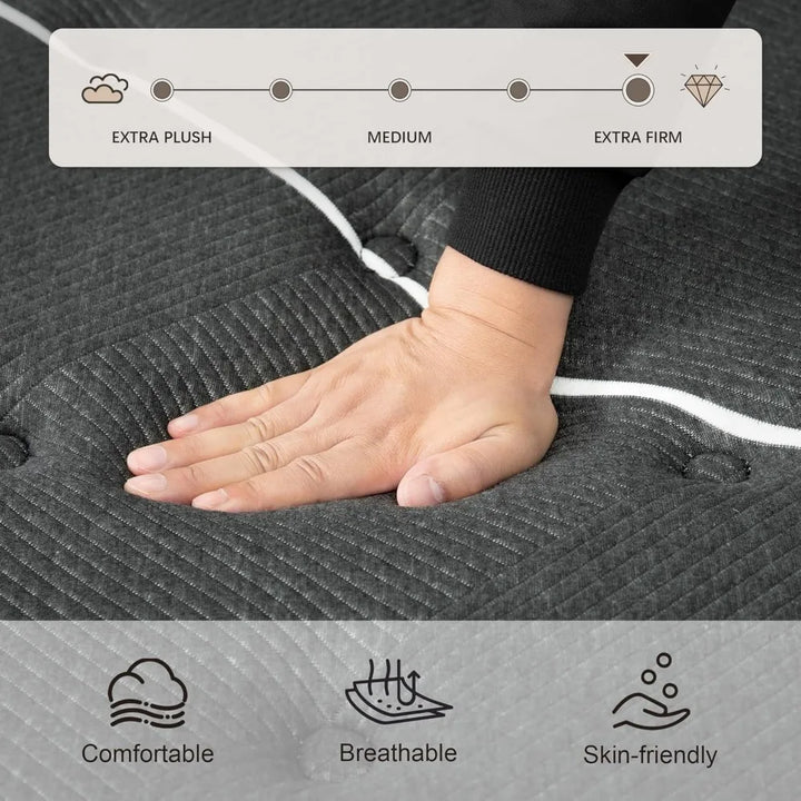 14 Inch Extra Firm King Size Mattress - Orthopedic Memory Foam Hybrid with Pocket Springs & Cooling Gel Technology