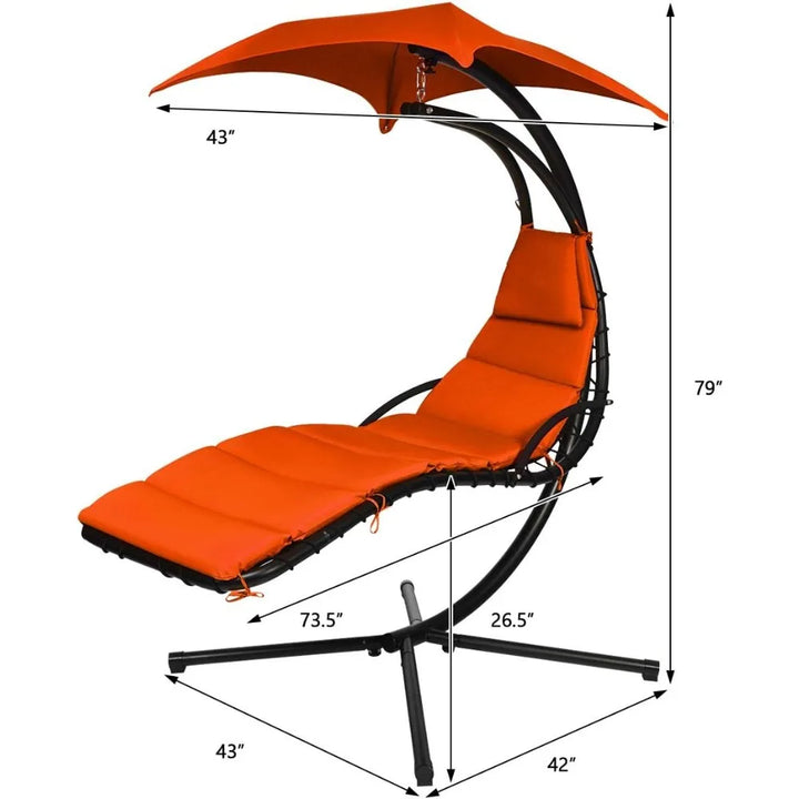Hanging Chaise Lounger Chair, Arc Stand Porch Swing Chair W/Canopy, Cushion Built-in Pillow, Freestanding Swing Hammock Chair