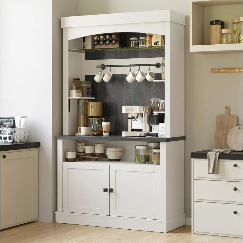 Coffee Bar Cabinet with LED Lights 72" Tall Buffet Cabinet with Storage Farmhouse Kitchen Sideboard Tall Coffee Hutch