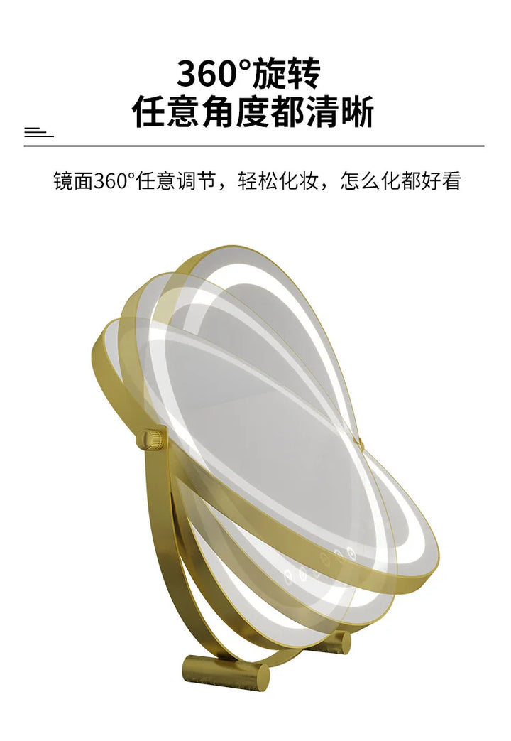 Metal Desktop Makeup Mirror  3-Level LED Lighted Vanity Mirror  Adjustable Rotating Makeup Mirror for Clear Imaging