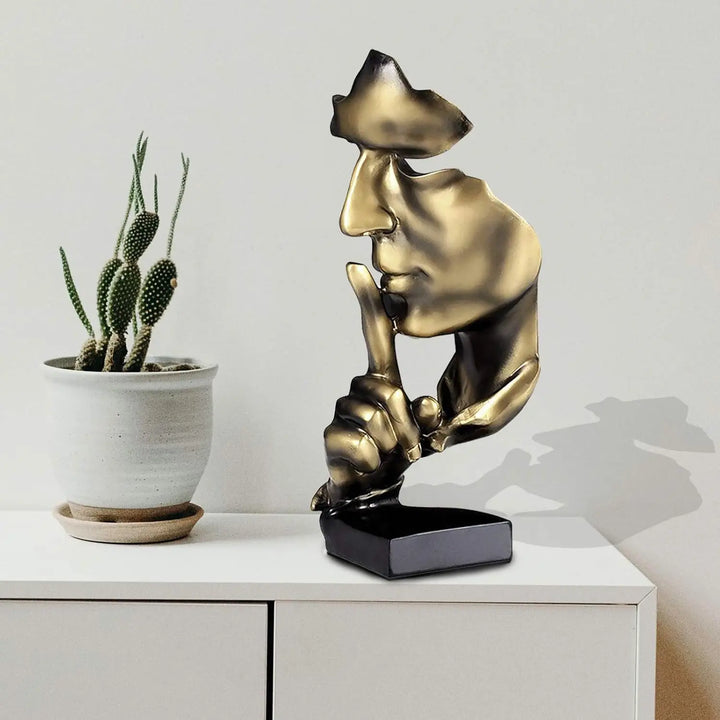 Statue, Silence is Gold Abstract Art Figurine,Modern Home Resin Sculptures Objects,Table Top Decor forDecor, Statue(Gold)