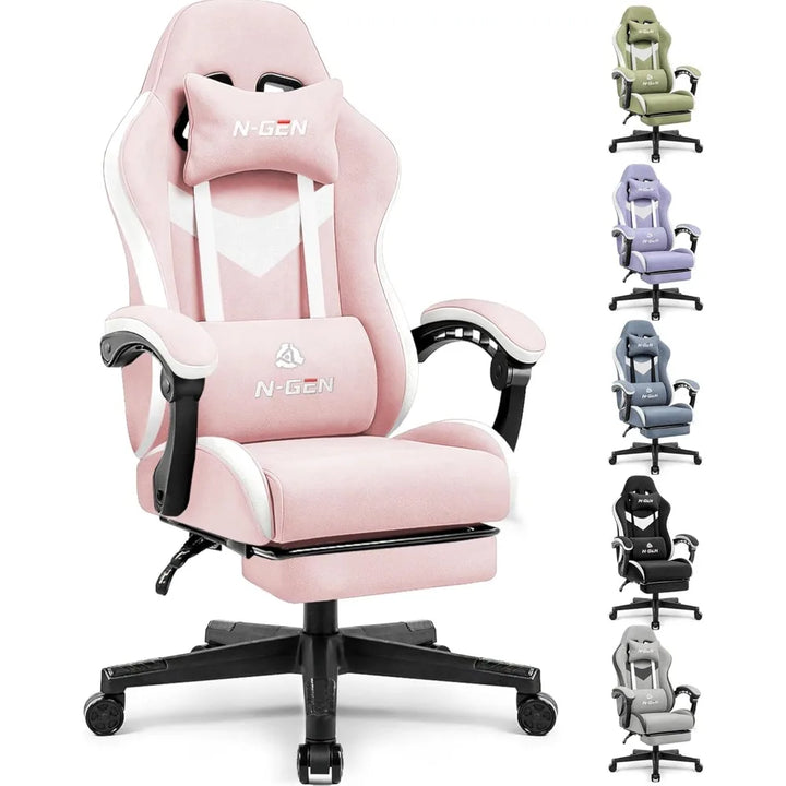 Video Gaming Chair Office Computer Desk Use Ergonomic Reclining Backrest Adjustable Armrests Lumbar Support Footres