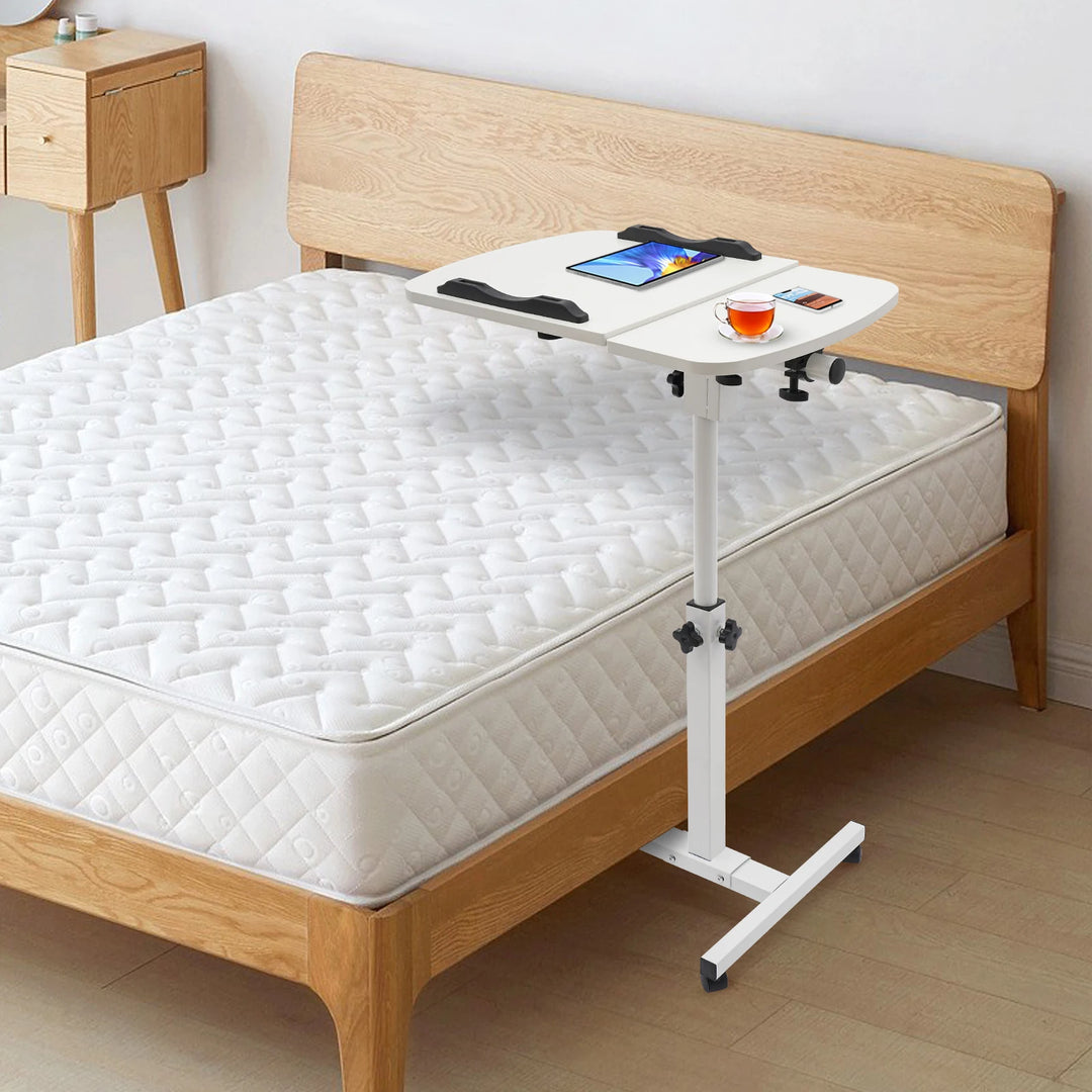 Height Adjustable White Computer Desk Stand with Wheels Adjustable Rolling Laptop Table Suitable for Bedroom, Living Room, Study