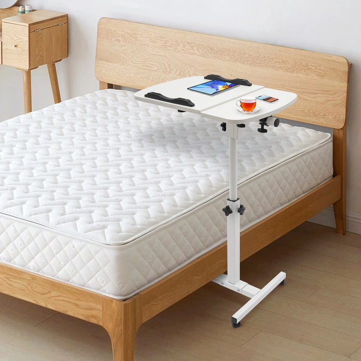 Height Adjustable White Computer Desk Stand with Wheels Adjustable Rolling Laptop Table Suitable for Bedroom, Living Room, Study