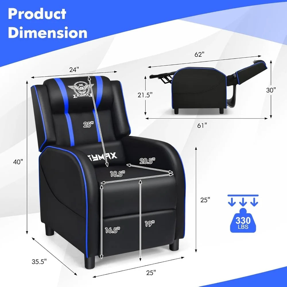 Gaming Recliner, Massage Gaming Chair w/Adjustable Footrest, Remote Control & Side Pocket, Ergonomic Game Lounge Chair, Racing