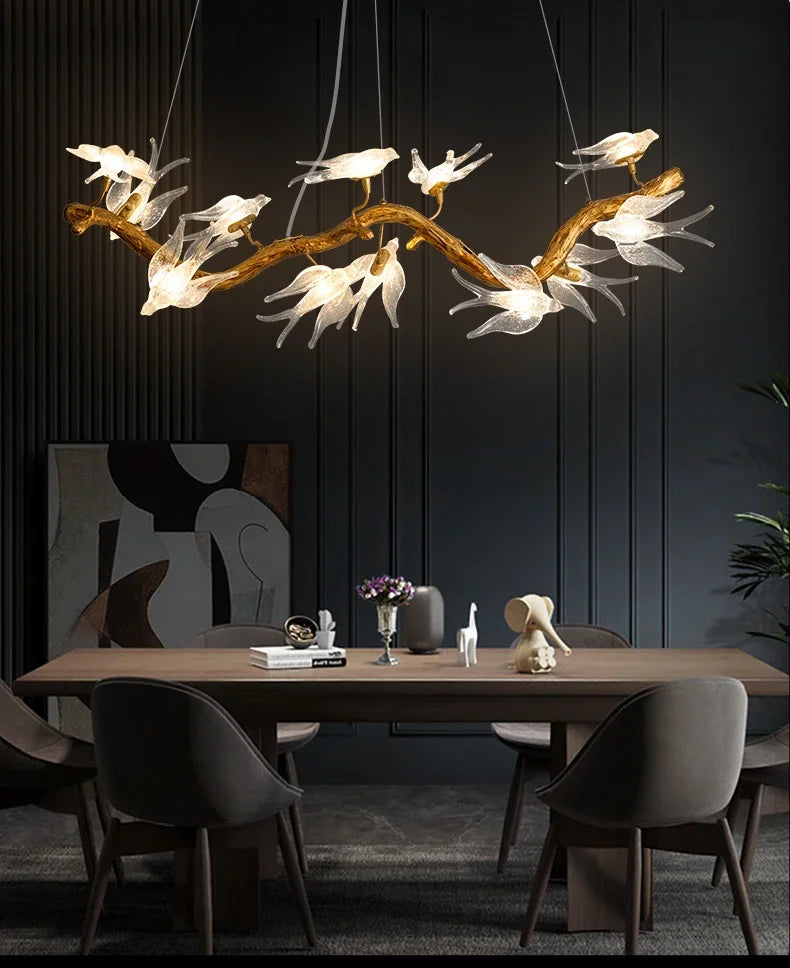 Luxury Branch Chandelier Glass Bird Crystal Led Ceiling Chandelier for Dining Room Bedroom Hotel Vintage Living Room Chandelier