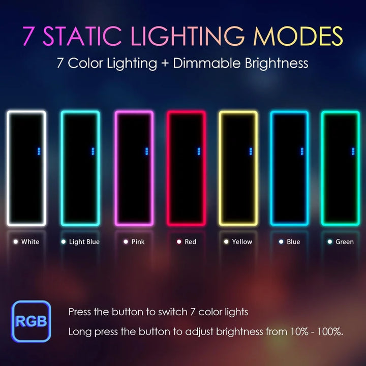 LED RGB Full Length Mirror, Full Body Mirror with Lights, Wall Mounted Lighted Mirror, Over The Door Hanging Mirror, 14 L