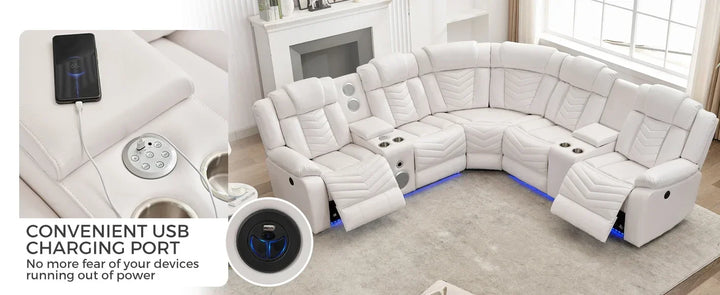 RPD4-Power Recliner Sectional Sofa Couches with Bass Speakers Living Room.Leather Reclining Corner Sectionals Sofa Couch Sets wi