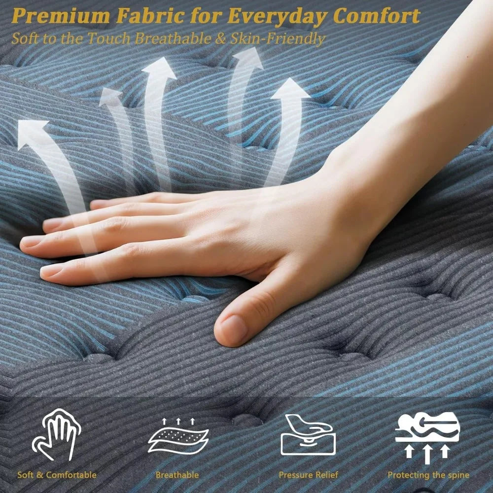 12 Inch Hybrid King Mattress in a Box, Upgrade Durable Individual Pocket Springs, Medium Firm Lumber Support